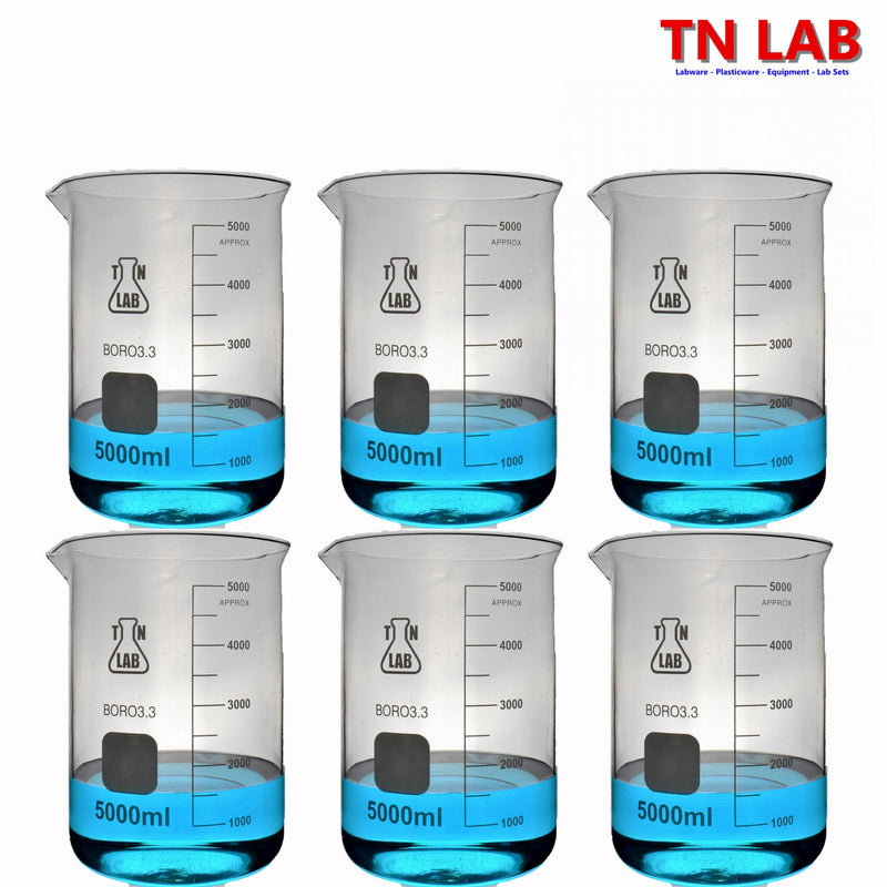TN LAB Beaker 5000ml 5L Borosilicate 3.3 Glass 6-Pack