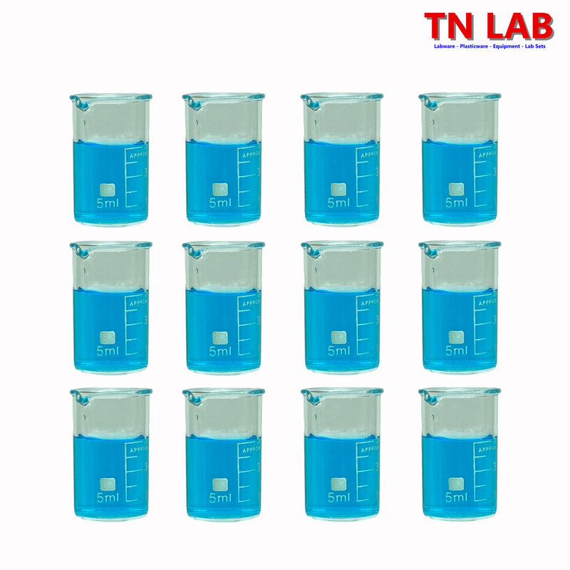 TN LAB Beaker 5ml Borosilicate 3.3 Glass 12-Pack