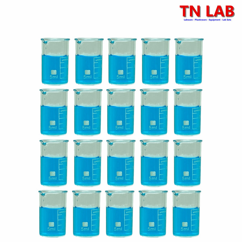 TN LAB Beaker 5ml Borosilicate 3.3 Glass 20-Pack
