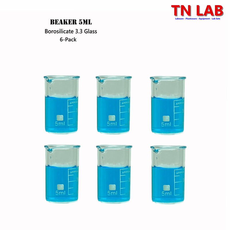 TN LAB Beaker 5ml Borosilicate 3.3 Glass 6-Pack