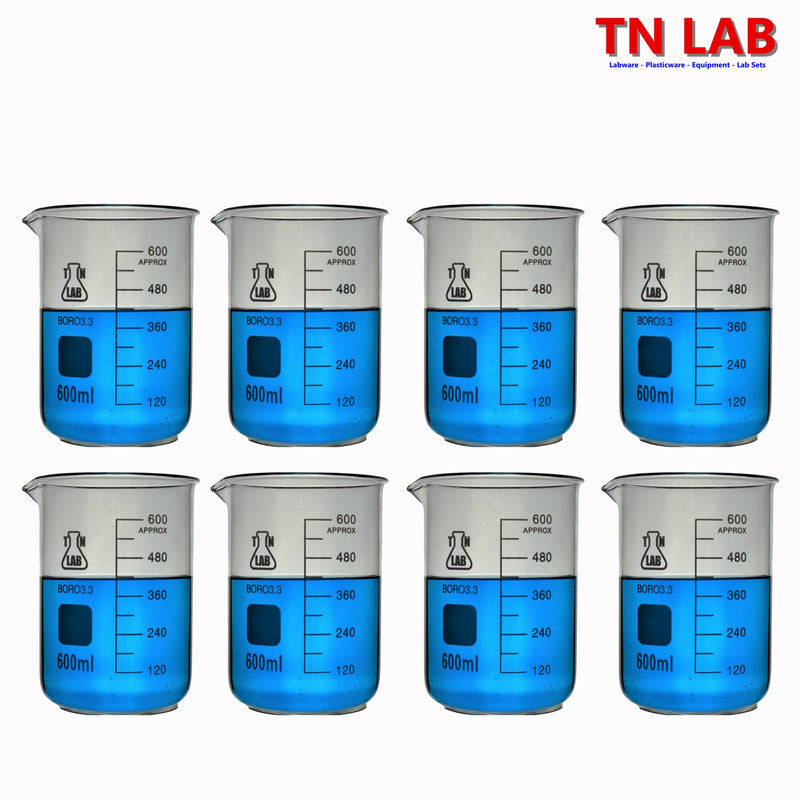 TN LAB Beaker 600ml Borosilicate Glass 8-Pack