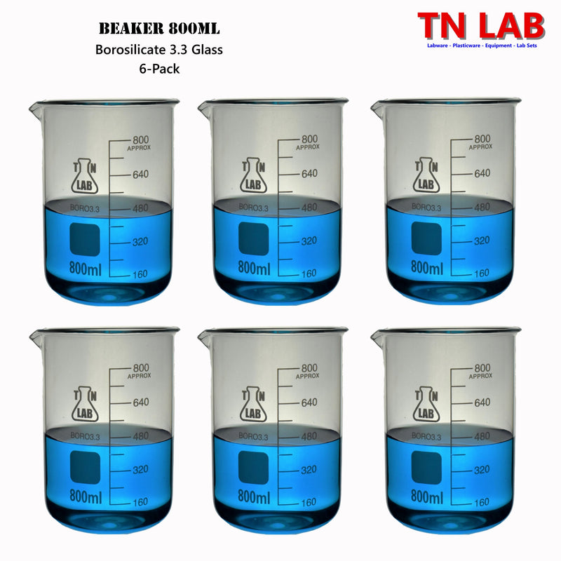 TN LAB Beaker 800ml Borosilicate 3.3 Glass 8-Pack