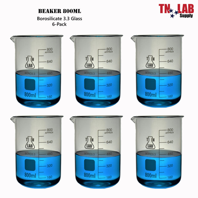 TN LAB BEAKER 800ml Borosilicate Glass Beaker 6-Pack