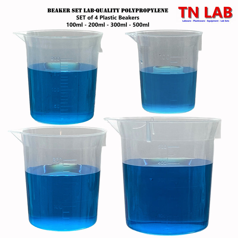 TN LAB Supply Beaker Lab-Quality Polypropylene Beakers Set-of-4 Beakers 100ml-200ml-300ml-500ml