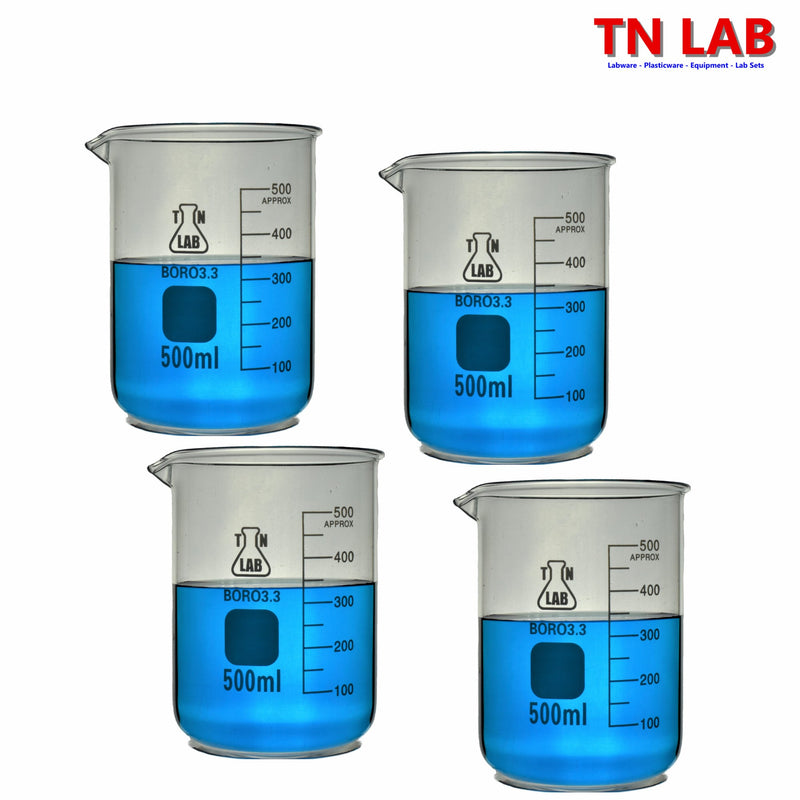 TN LAB Supply Beaker Borosilicate 3.3 Glass 500ml 4-Pack