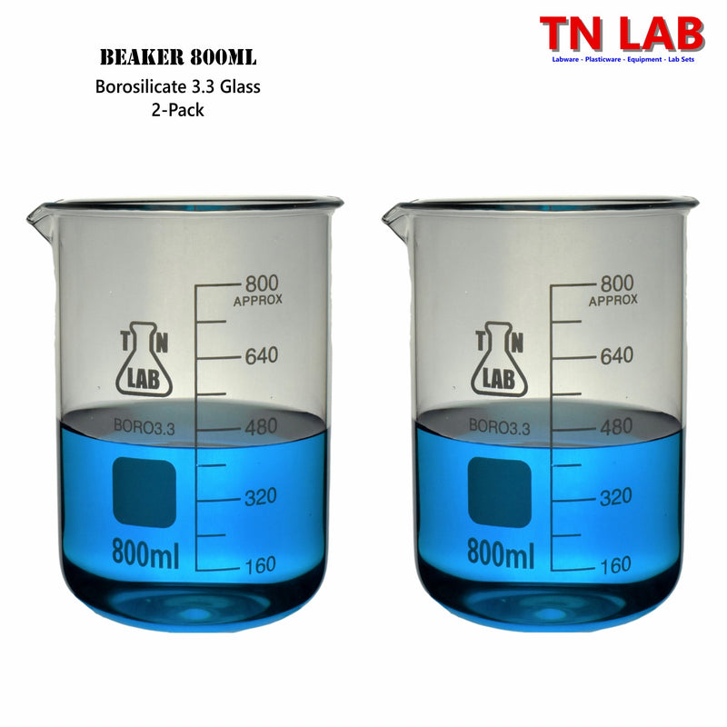 TN LAB Supply Beaker Borosilicate 3.3 Glass 800ml 2-Pack