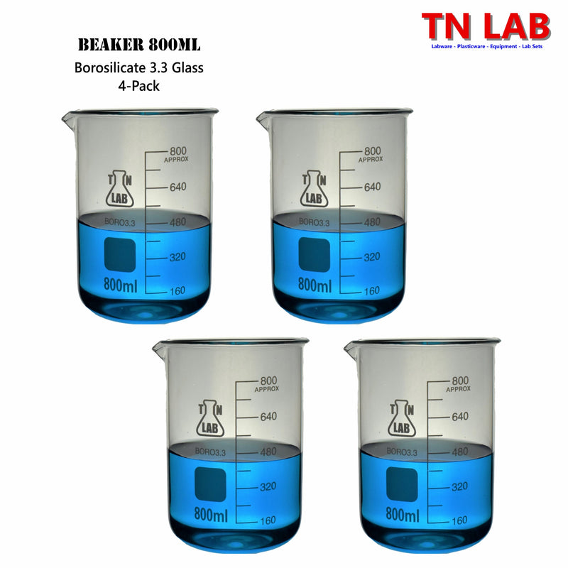 TN LAB Supply Beaker Borosilicate 3.3 Glass 800ml 4-Pack