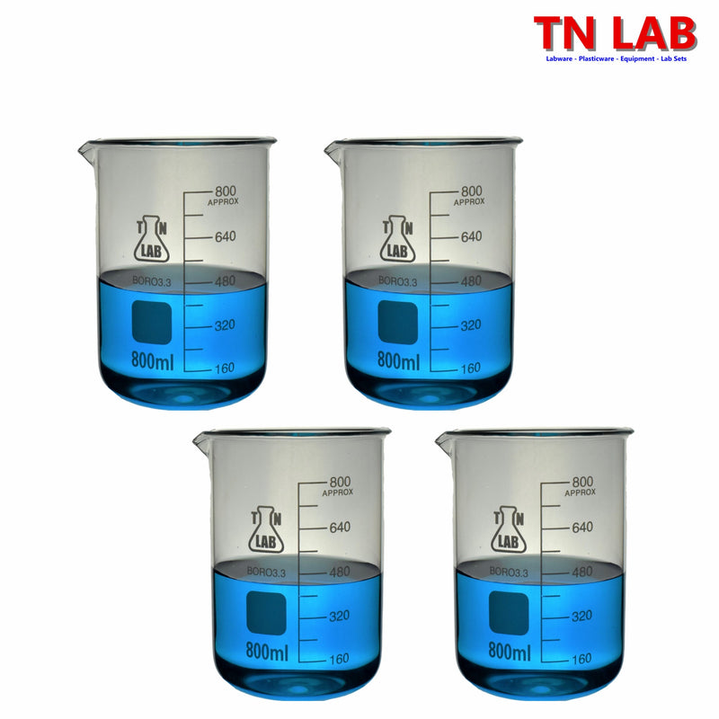 TN LAB Supply Beaker Borosilicate 3.3 Glass 800ml 4-Pack