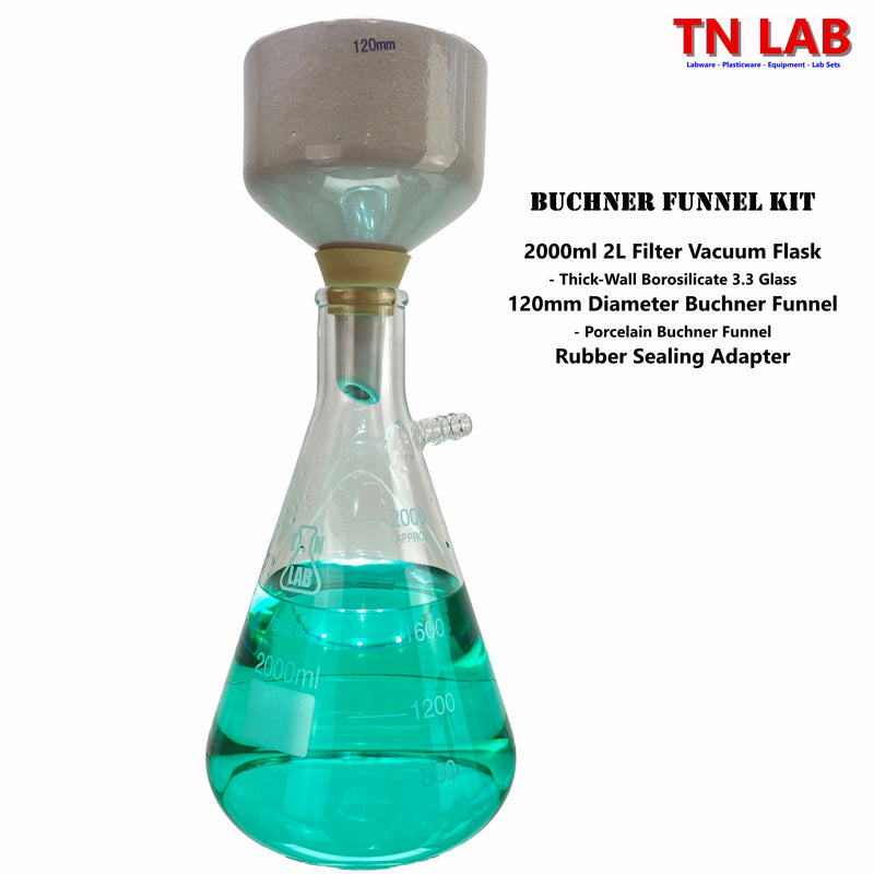 TN LAB Supply Buchner Funnel Kit 2000ml 2L Filter Flask Vacuum Flask and 120mm Buchner Funnel