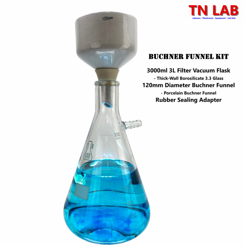 TN LAB Supply Buchner Funnel Kit 120m Buchner Funnel with 3000ml 3L Filter Vacuum Flask