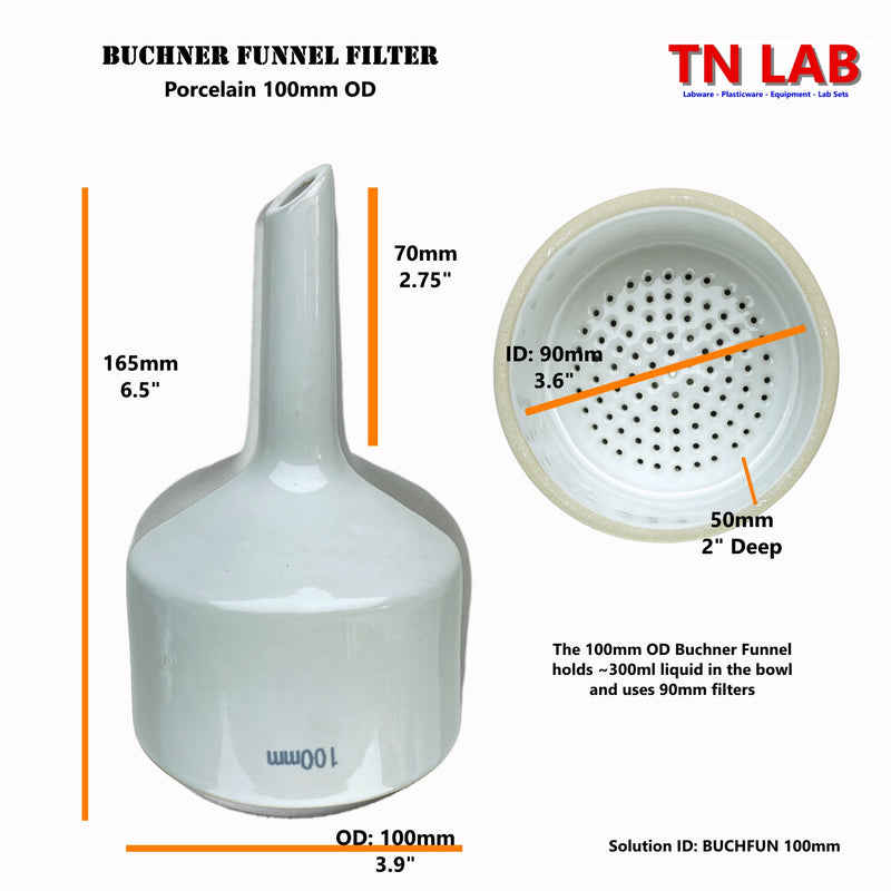 TN LAB Supply 100mm Buchner Funnel Porcelain Ceramic Dimensions