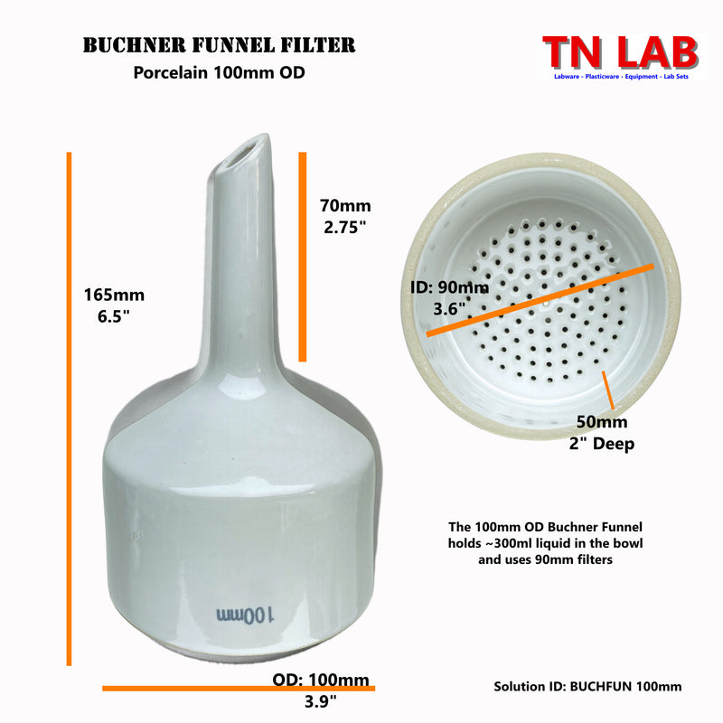 TN LAB Supply 100mm Buchner Funnel 100mm Porcelain Ceramic Dimensions
