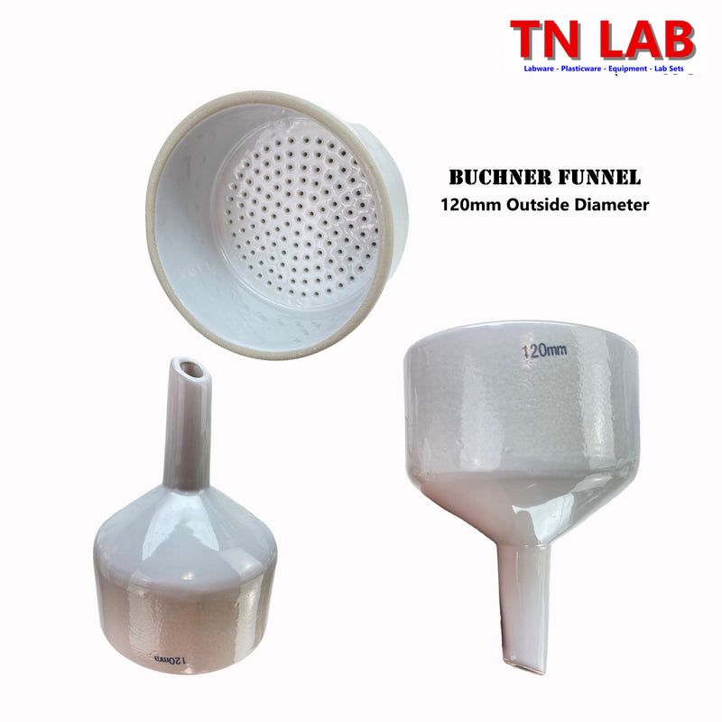 TN LAB Supply Buchner Funnel 120mm Porcelain 3-Views