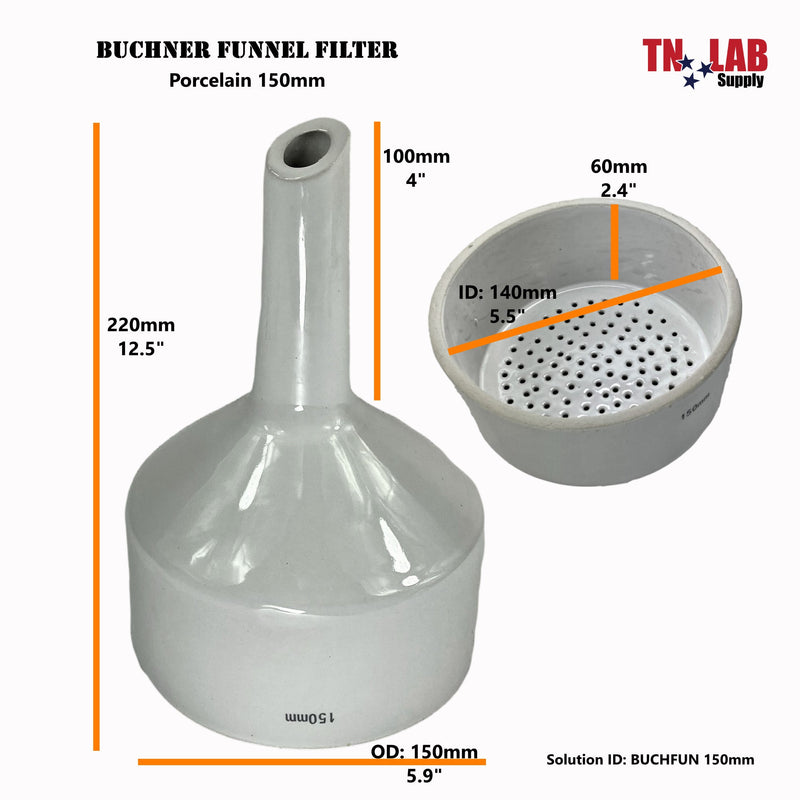 TN LAB Supply Buchner Funnel 150mm Porcelain Ceramic Dimensions