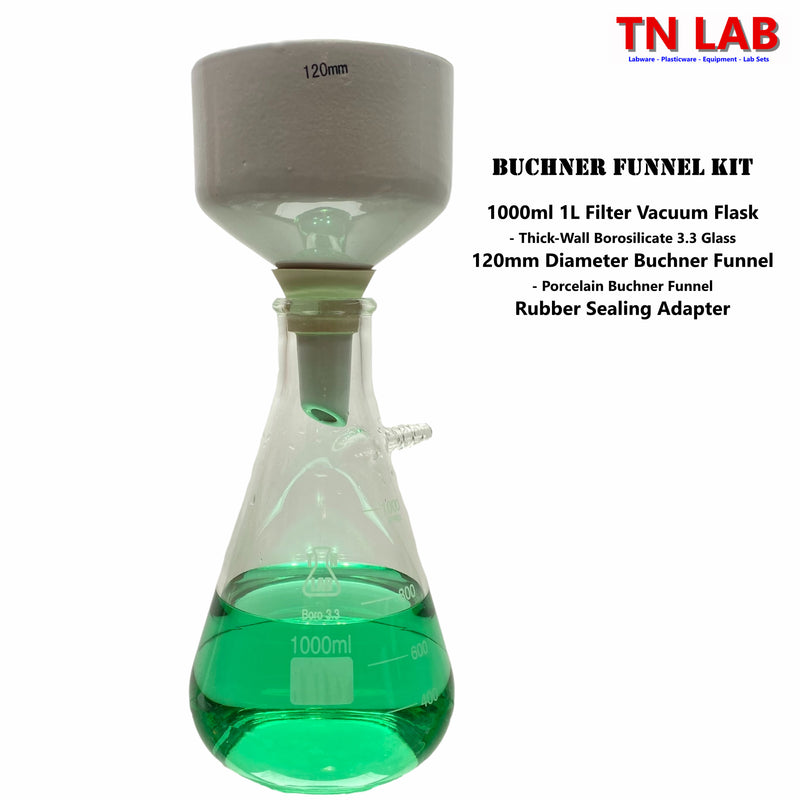 TN LAB Supply Buchner Funnel Kit 120mm Porcelain Buchner Funnel and 1 Liter 1000ml Filter Flask