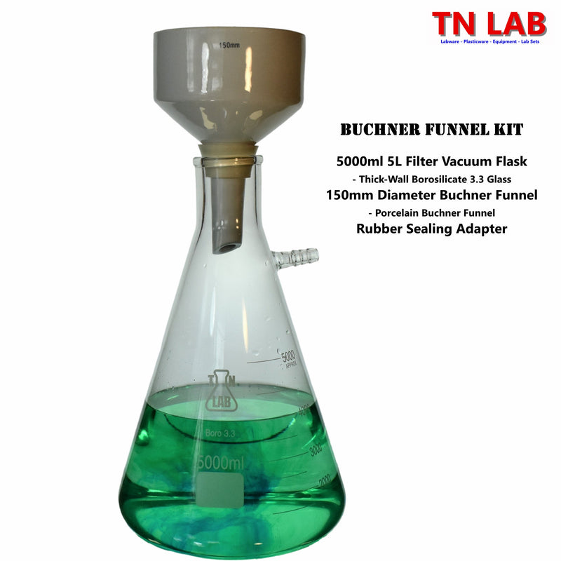 TN LAB Supply Buchner Funnel Kit 150mm Buchner Funnel with 5000ml 5L Filter Vacuum Flask Set