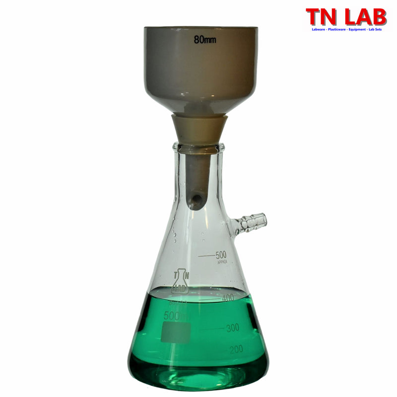 TN LAB Supply Buchner Funnel Kit 500ml Filter Vacuum Flask and 80mm Porcelain Buchner Funnel Plus Sealing Adapter
