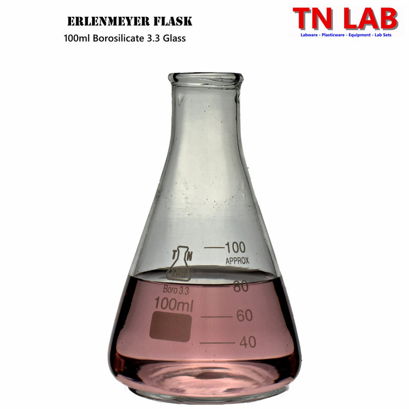 TN LAB Supply 100ml Erlenmeyer Flask Conical Flask Borosilicate 3.3 Glass