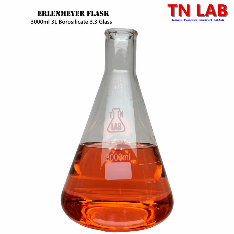 TN LAB Supply 3000ml 3L Erlenmeyer Flask Conical Flask Borosilicate 3.3 Glass