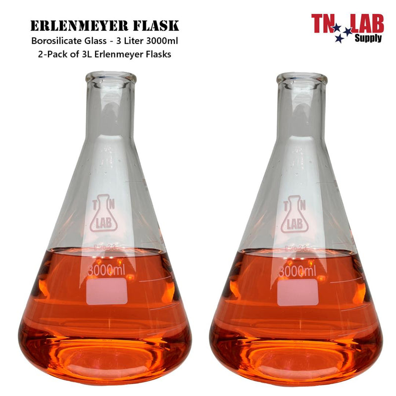 TN LAB Supply Erlenmeyer Flask 3L 3000ml 2-Pack