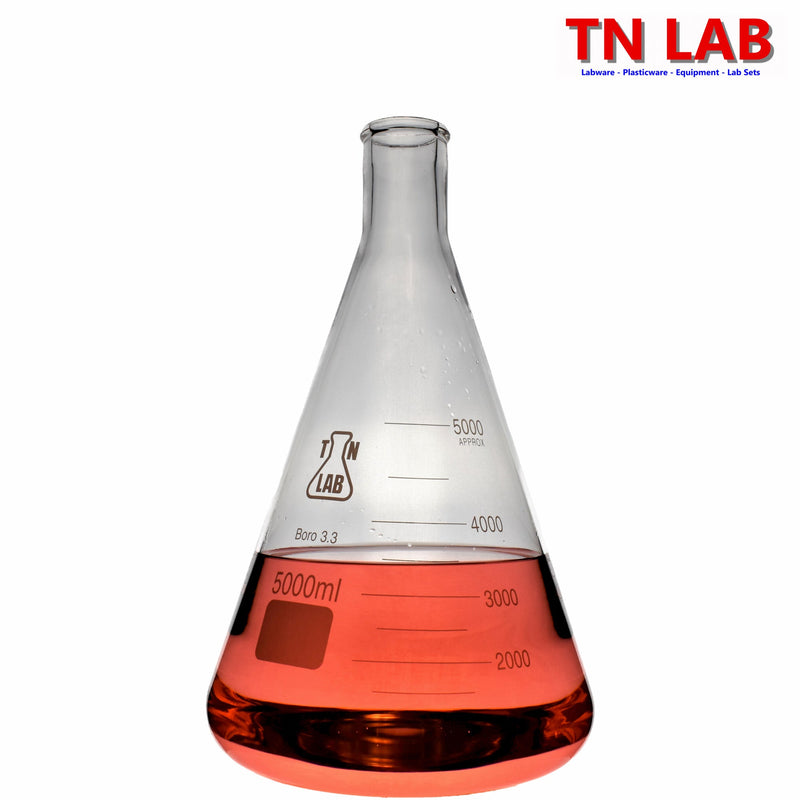 TN LAB 5000ml 5L Erlenmeyer Conical Flask Borosilicate Glass