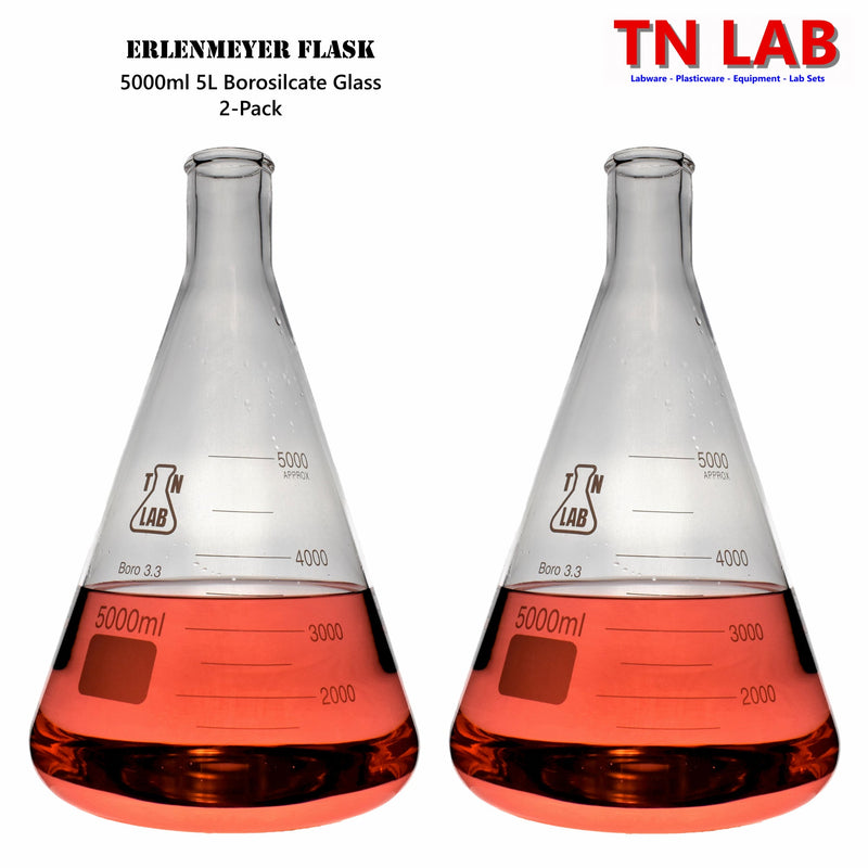 TN LAB Supply 5000ml 5L Erlenmeyer Flask Conical Flask Borosilicate 3.3 Glass 2-Pack