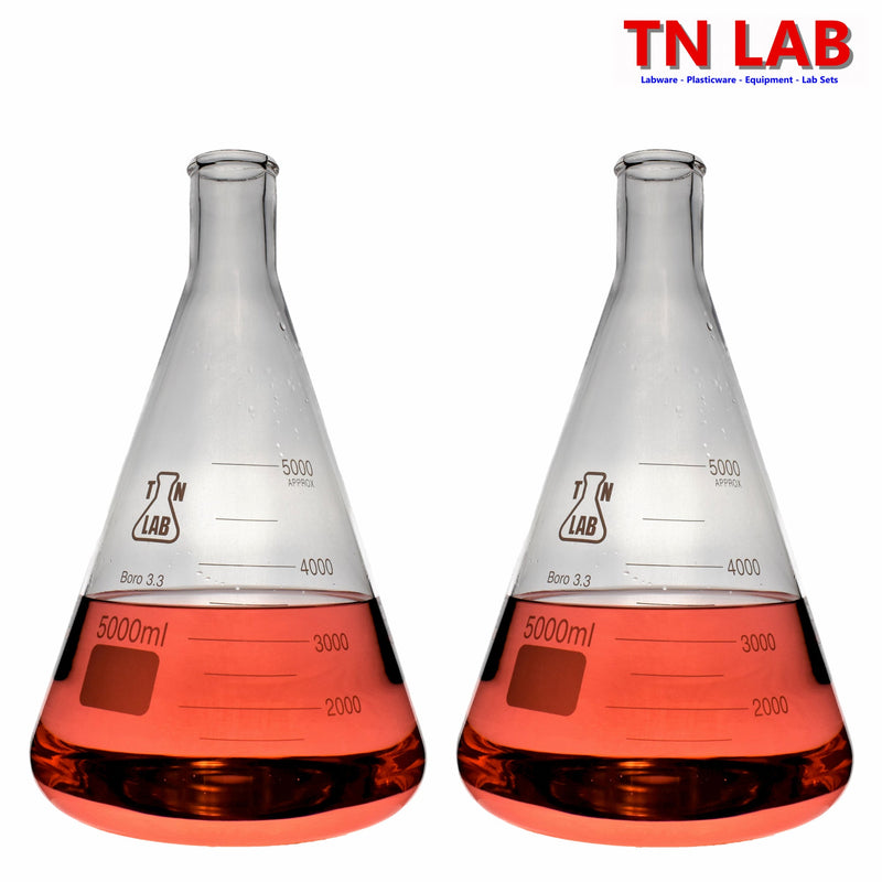 TN LAB 5000ml 5L Erlenmeyer Conical Flask Borosilicate Glass 2-Pack