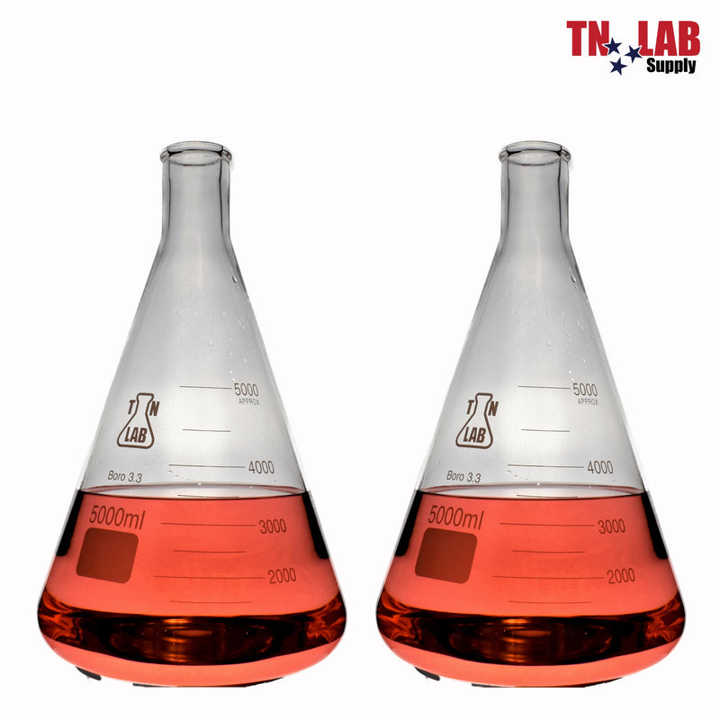 TN LAB Supply 5000ml 5L Erlenmeyer Flask Borosilicate Glass 2-Pack