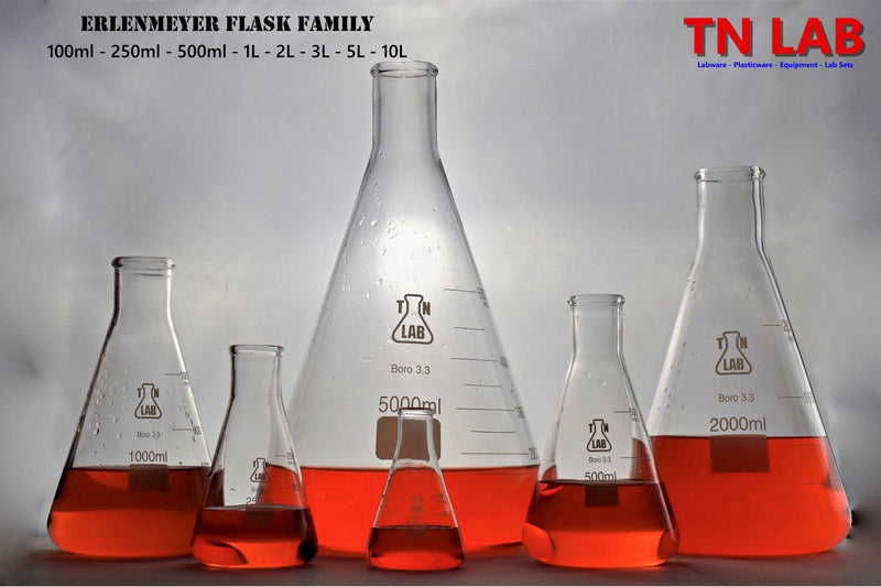 TN LAB Supply Erlenmeyer Flask Conical Flask Family Borosilicate 3.3 Glass