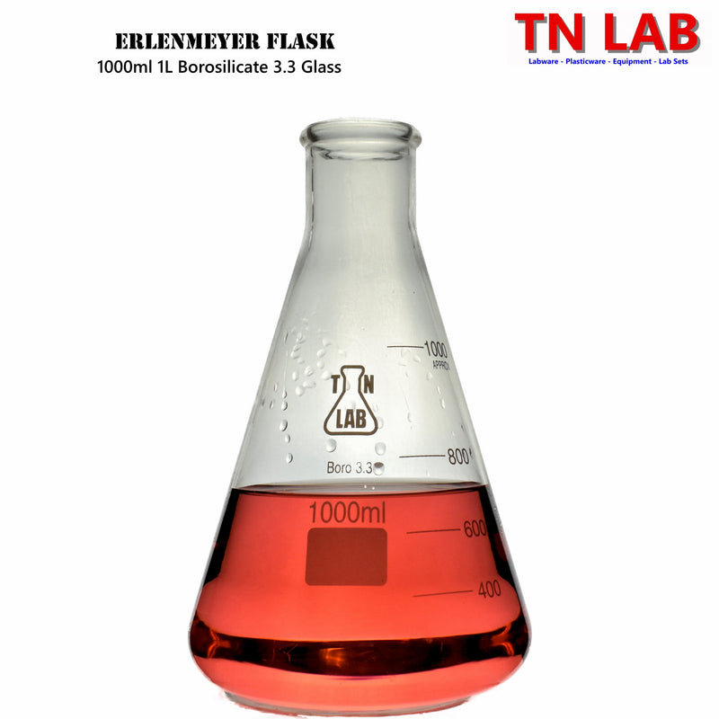 TN LAB Supply 1000ml 1L Erlenmeyer Flask Borosilicate 3.3 Glass