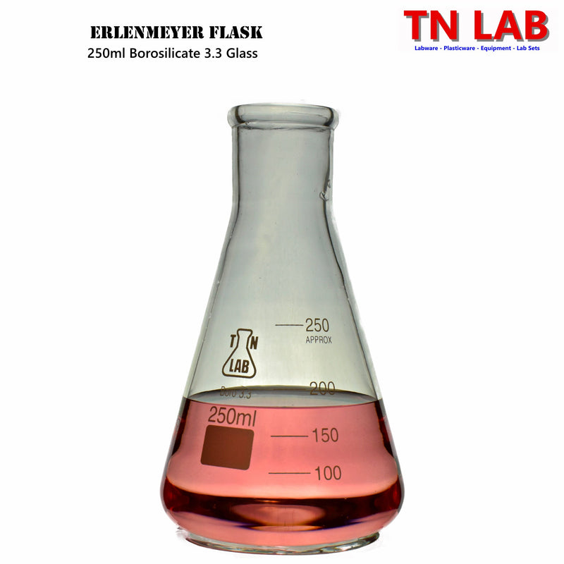 TN LAB Supply 250ml Erlenmeyer Flask Borosilicate 3.3 Glass