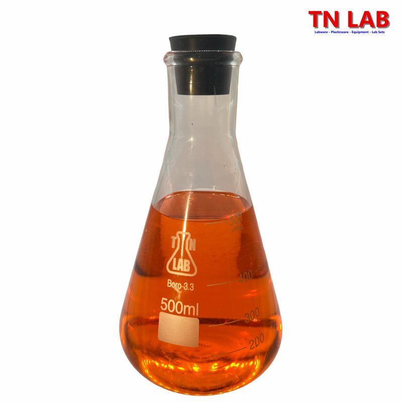 TN LAB Supply 500ml Erlenmeyer Flask with Rubber Stopper Borosilicate 3.3 Glass