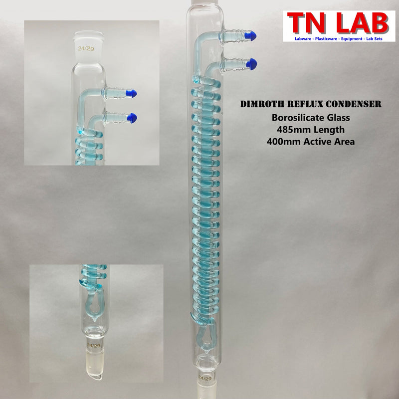 TN LAB Supply 400mm Dimroth Reflux Condenser Borosilicate 3.3 Glass