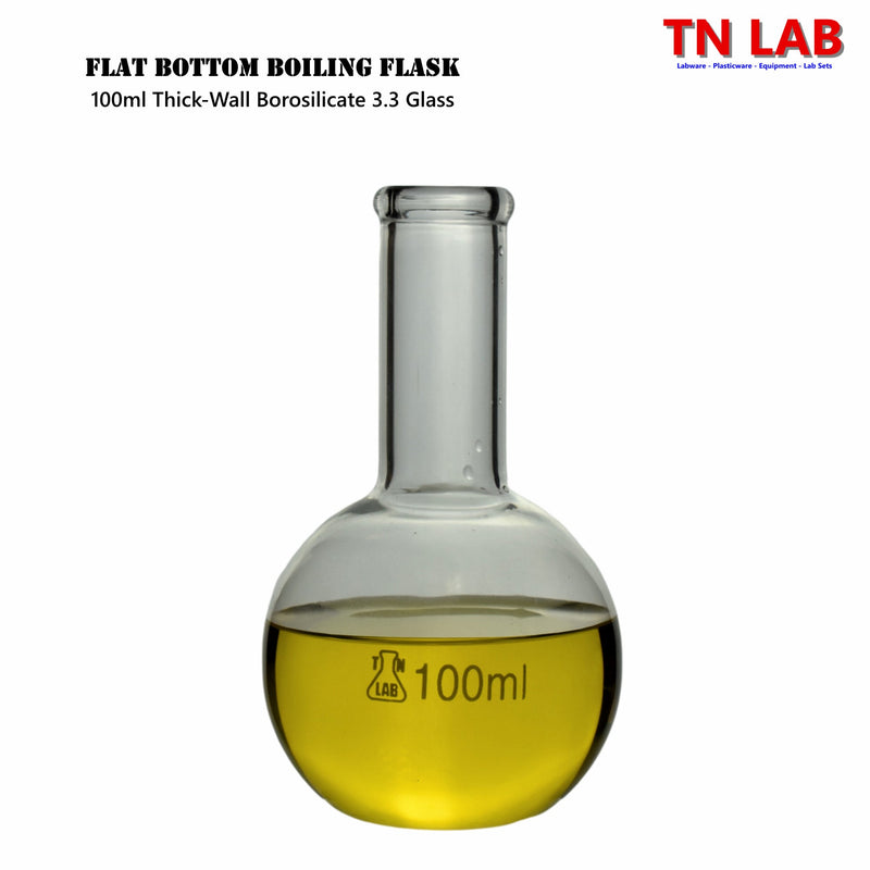 TN LAB Supply 100ml Flat Bottom Boiling Flask Thick-Wall Borosilicate 3.3 Glass
