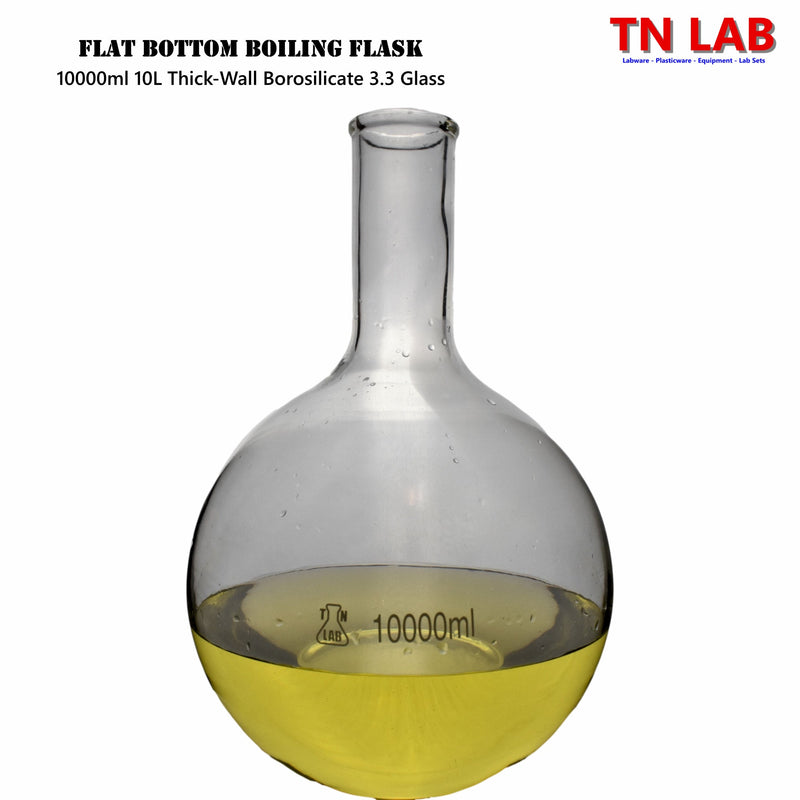 TN LAB Supply 10000ml 10L Flat Bottom Boiling Flask Thick-Wall Borosilicate 3.3 Glass
