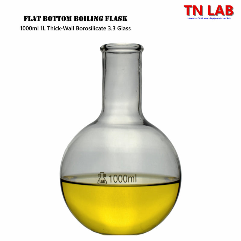 TN LAB Supply 1000ml Flat Bottom Boiling Flask Thick-Wall Borosilicate 3.3 Glass