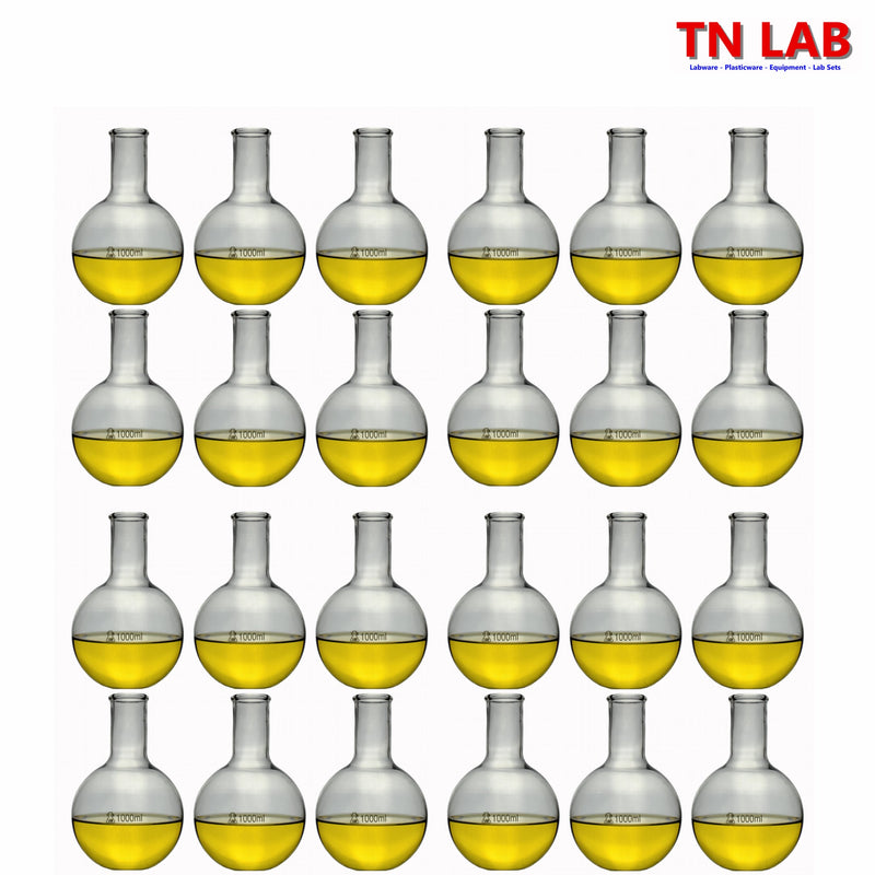 TN LAB Supply 1000ml 1L Flat Bottom Boiling Flask Thick-Wall Borosilicate 3.3 Glass 24-Pack