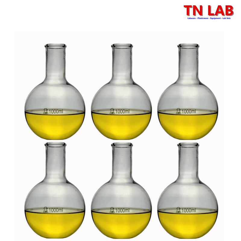 TN LAB Supply 1000ml 1L Flat Bottom Boiling Flask Thick-Wall Borosilicate 3.3 Glass 6-Pack