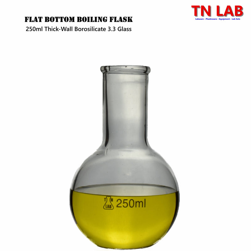 TN LAB Supply 250ml Flat Bottom Boiling Flask Thick-Wall Borosilicate 3.3 Glass