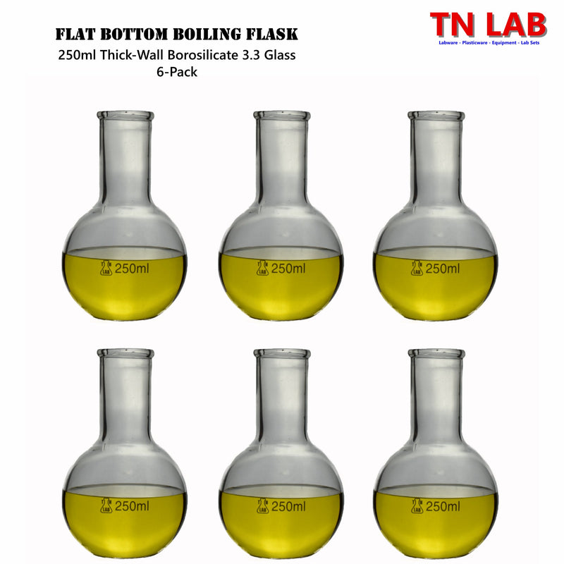 TN LAB Supply 250ml Flat Bottom Boiling Flask 6-Pack