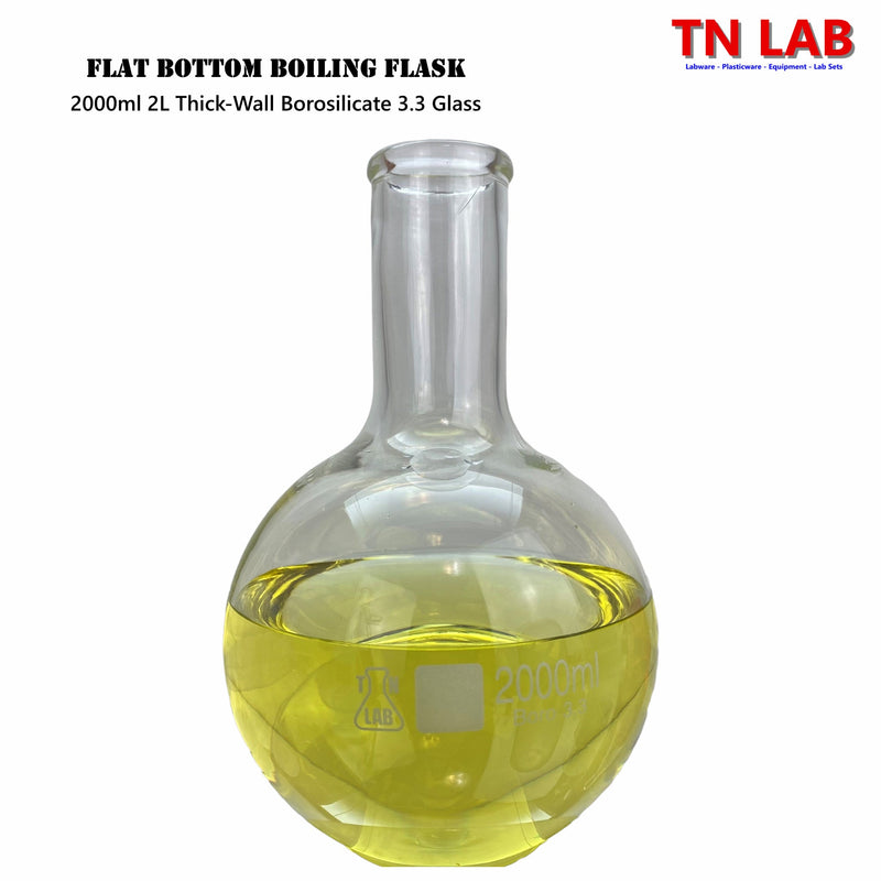 TN LAB Supply 2000ml 2L Flat Bottom Boiling Flask Thick-Wall Borosilicate 3.3 Glass