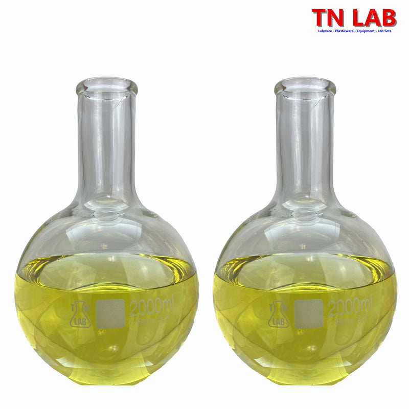 TN LAB Supply 2000ml 2L Flat Bottom Boiling Flask Thick-Wall Borosilicate 3.3 Glass 2-Pack