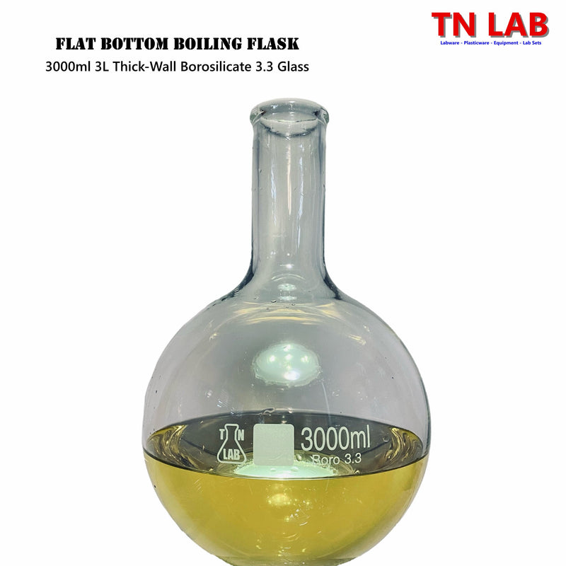 TN LAB Supply 3000ml 3L Flat Bottom Boiling Flask Thick-Wall Borosilicate 3.3 Glass