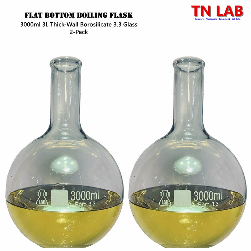 TN LAB Supply 3000ml 3L Flat Bottom Boiling Flask Thick-Wall Borosilicate 3.3 Glass Family