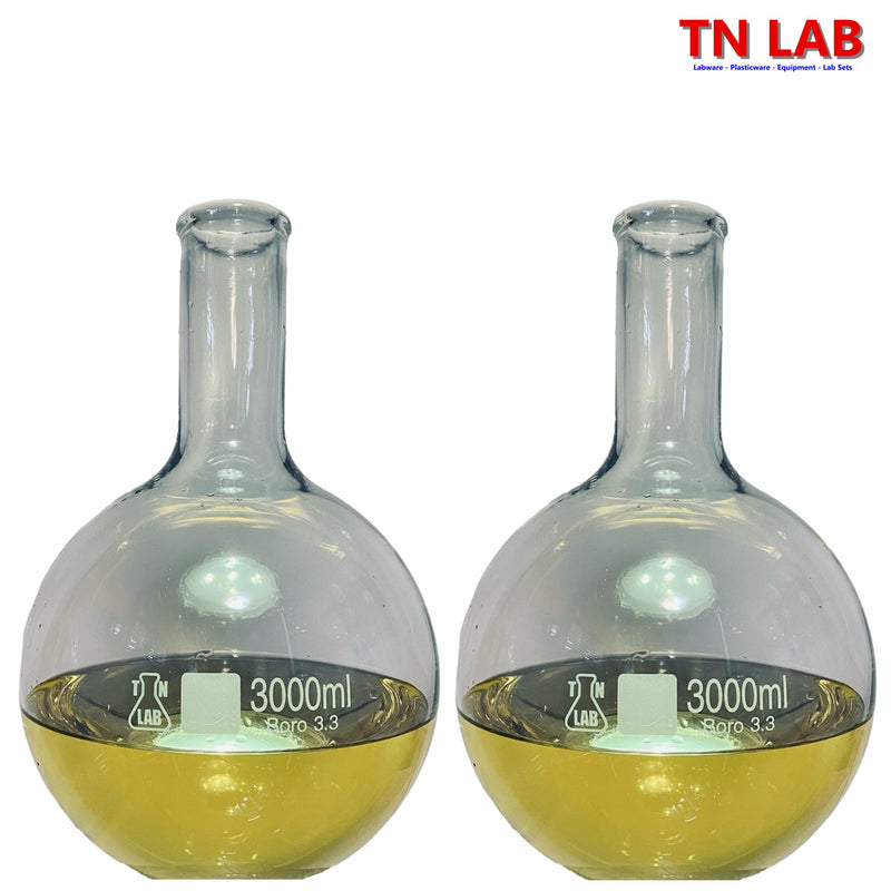 TN LAB Supply 3000ml 3L Flat Bottom Boiling Flask Thick-Wall Borosilicate 3.3 Glass 2-Pack
