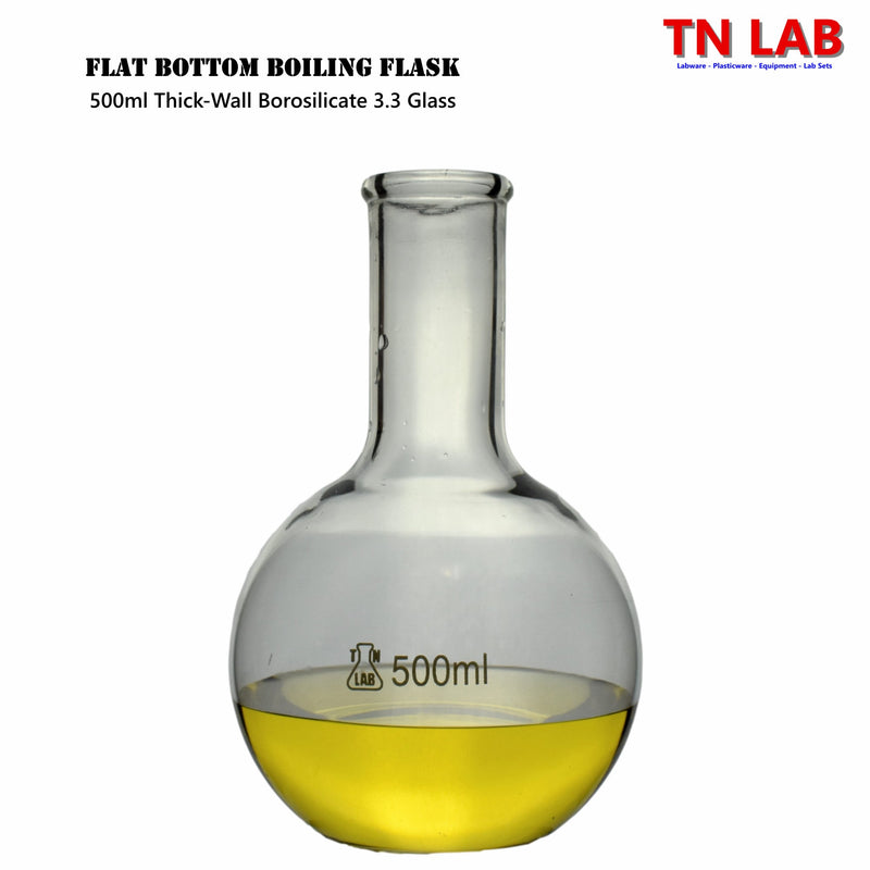 TN LAB Supply 500ml Flat Bottom Boiling Flask Thick-Wall Borosilicate 3.3 Glass