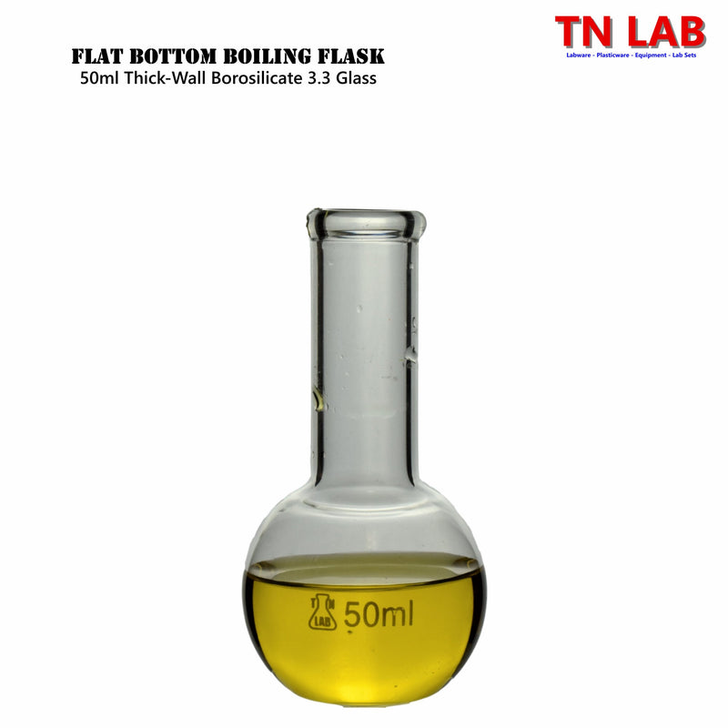 TN LAB Supply 50ml Flat Bottom Boiling Flask Thick-Wall Borosilicate 3.3 Glass