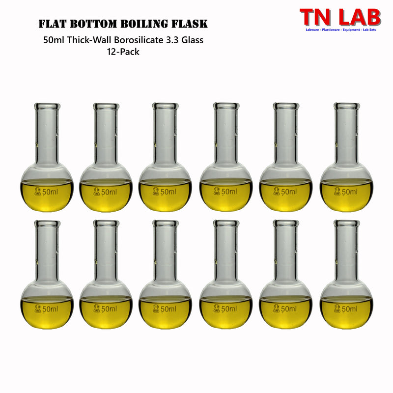 TN LAB Supply 50ml Flat Bottom Boiling Flask  12-Pack