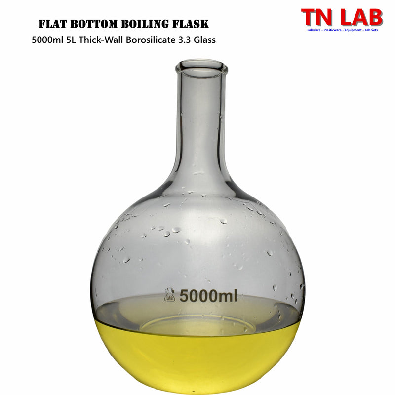 TN LAB Supply 5000ml 5L Flat Bottom Boiling Flask Thick-Wall Borosilicate 3.3 Glass