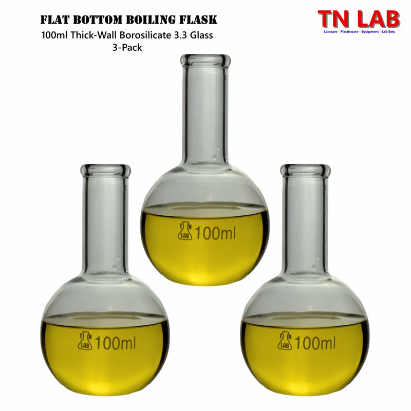 TN LAB Supply 100ml Flat Bottom Boiling Flask 3-Pack